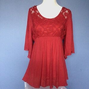 Elegant red crepe macrame blouse by Adiva size Medium